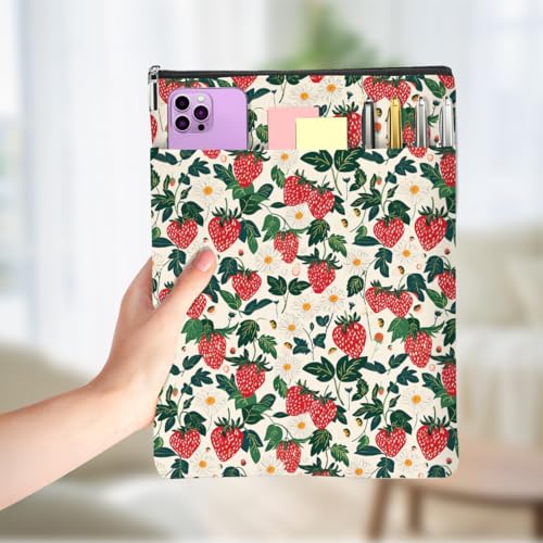 Strawberry Gifts Book Lovers Gifts, Book Sleeve, Books Bag for Paperbacks with Zipper Front Pocket Bookish Accessories Strawberries Loves Gift for Women Grandma Christmas Retirement