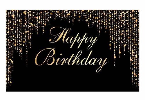 Allenjoy Happy Birthday Party Backdrop Black and Gold Glitter Bokeh Sequin Spots Photography Background Golden Sparkle Shining Dots Baby Milestone Banner Cake Table Decor Photo Booth Props