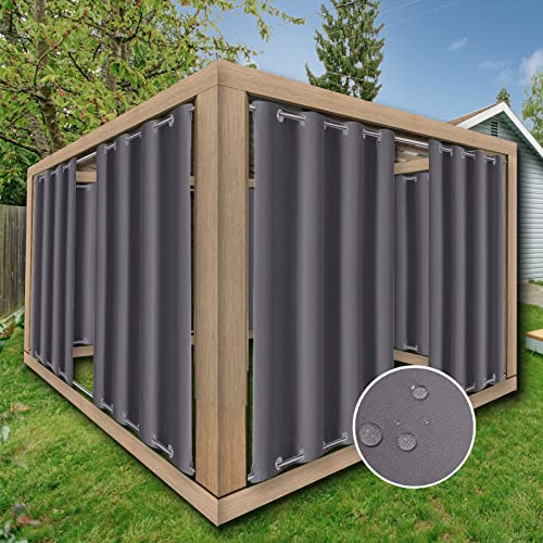 ZJXSNEH Jardin Patio oeillet Anneau Haut Rideaux Soleil bloquant étanche Thermique isolé Rideau occultant extérieur été Gris (Largeur x Haute) L340 x...