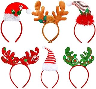 KAHEIGN 6Pcs Christmas Elves Headbands, Reindeer Antlers Headbands Santa Christmas Hats for Christmas Party Holiday Party Gift Costume Party