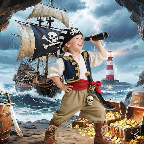 Fondo fotográfico barco pirata 7x5 pies con cinta miniatura 4