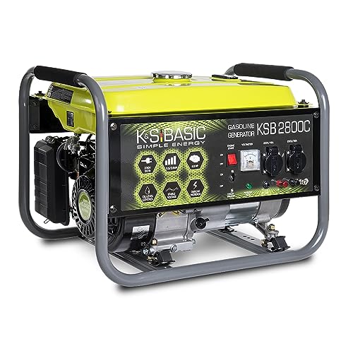 KSB 2800C - Generatore di corrente, 6,5 CV, motore a benzina a 4 tempi, in rame, regolatore di tensione automatico (AVR), 2800 Watt, 16 A, 230 V, per uso domestico e tempo libero