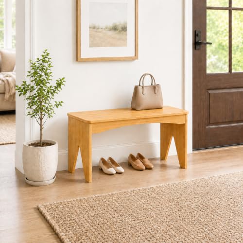 Image of APRTAT Bamboo 35.4 inch Dining Room Bench, Long Indoor Shoe Bench Seat, Natural | 450LBS Weight Capacity, 2-Person Seat, Rounded Safety Corners, Multi-Scene Use, Easy Assembly