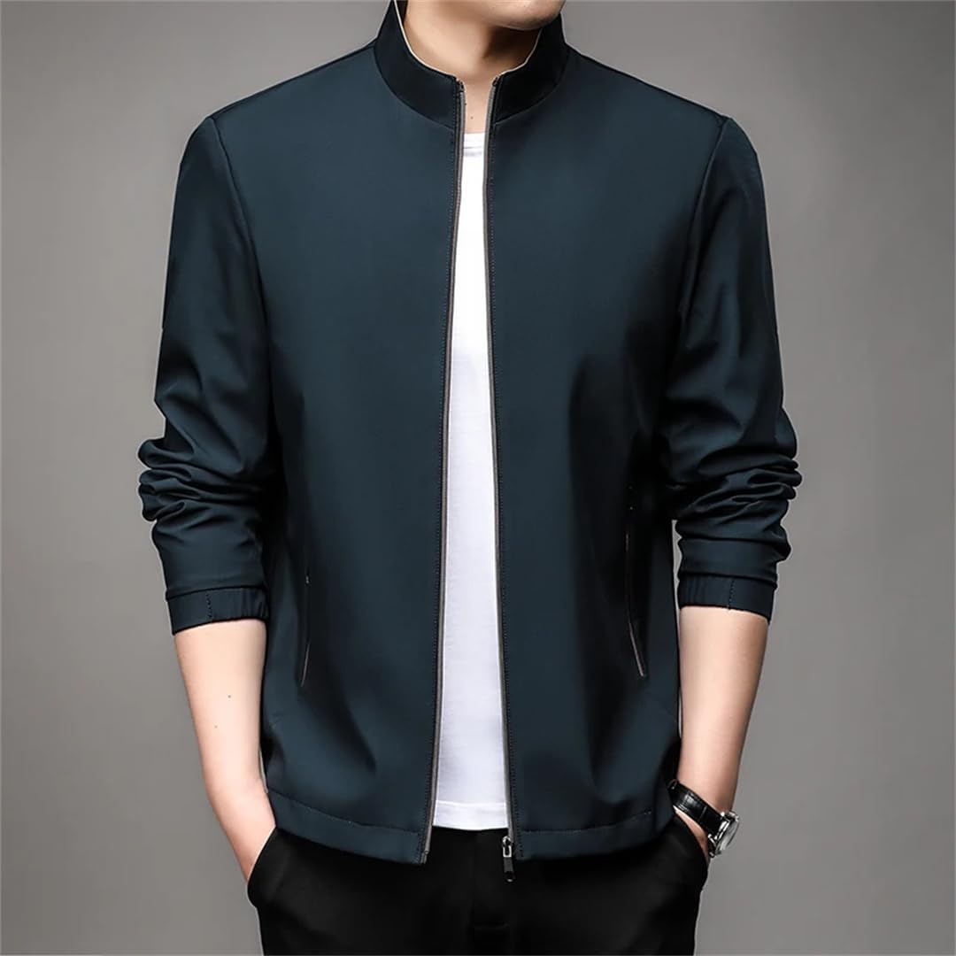 Men's Spring Fall Stand Collar Solid Color Smart Casual Outerwear Slim Zipper Jacket Coats