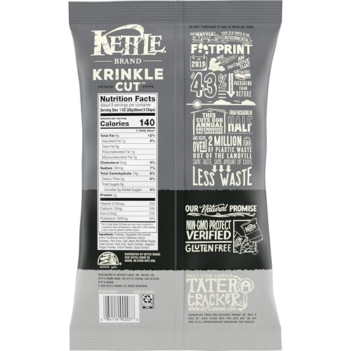 Image of Kettle Brand Krinkle Cut Salt and Fresh Ground Pepper Kettle Potato Chips,Gluten-Free,Non-GMO,7.5 oz Bag,(Pack of 5)