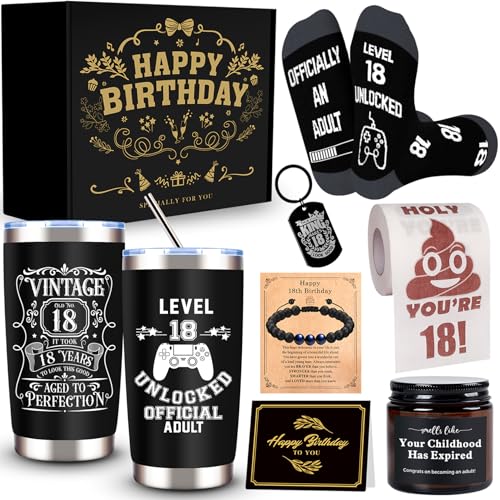JTAMOHI 8 Pcs Happy 18th Birthday Gifts for Boys, 18