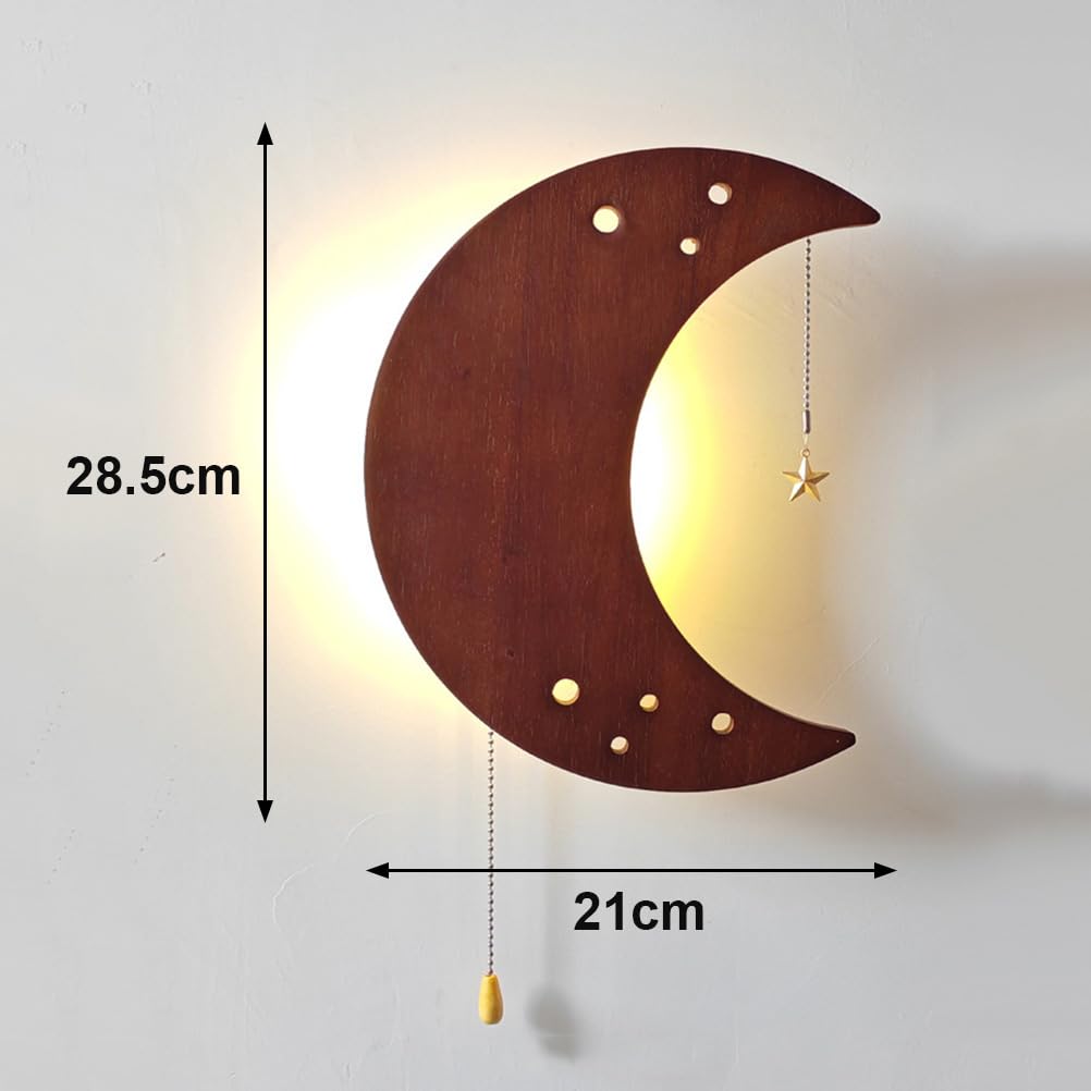EaEa LED Mondlampe Wand Kinderzimmer Wandlampe mit Schalter, USB/Batteriebetrieb Wandleuchte Kinder Holz, 5W 3000K, Junge Mä
