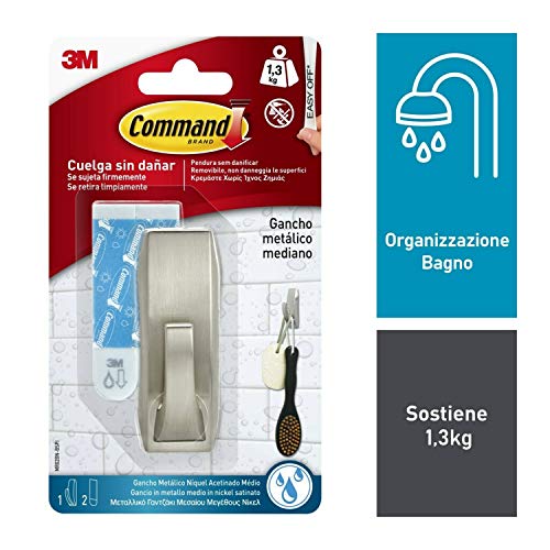 Command 16821 Gancio Classico Metallico, Resistente all'Acqua, M, Nichel Spazzolato