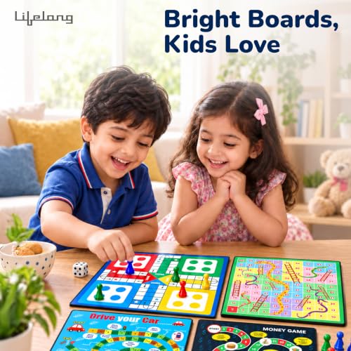 Image of Lifelong 4-in-1 Classic Board Games Set | Ludo, Snakes & Ladders, Money Game & Drive Your Car | Indoor Educational Board Game Set with Dice & Pawns | Fun Games for Boys, Girls & Adults