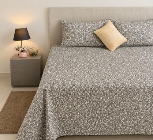 Image of 100% Cotton King Bedsheet Set with 2 Pillow Covers,300 Thread Count, Soft, Breathable, Wrinkle Resistant & Fade Resistant,Print-41, King Size 108x108Inches