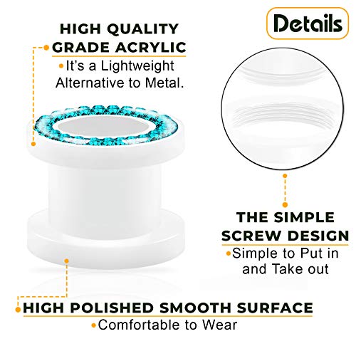 Pair Of White Acrylic 4Gauges 5 Mm Flesh Tunnels Blue Zircon Ferido Crystal Piercing Jewelry Stretcher Ear Lobe Plugs Bg3145 #TOP3