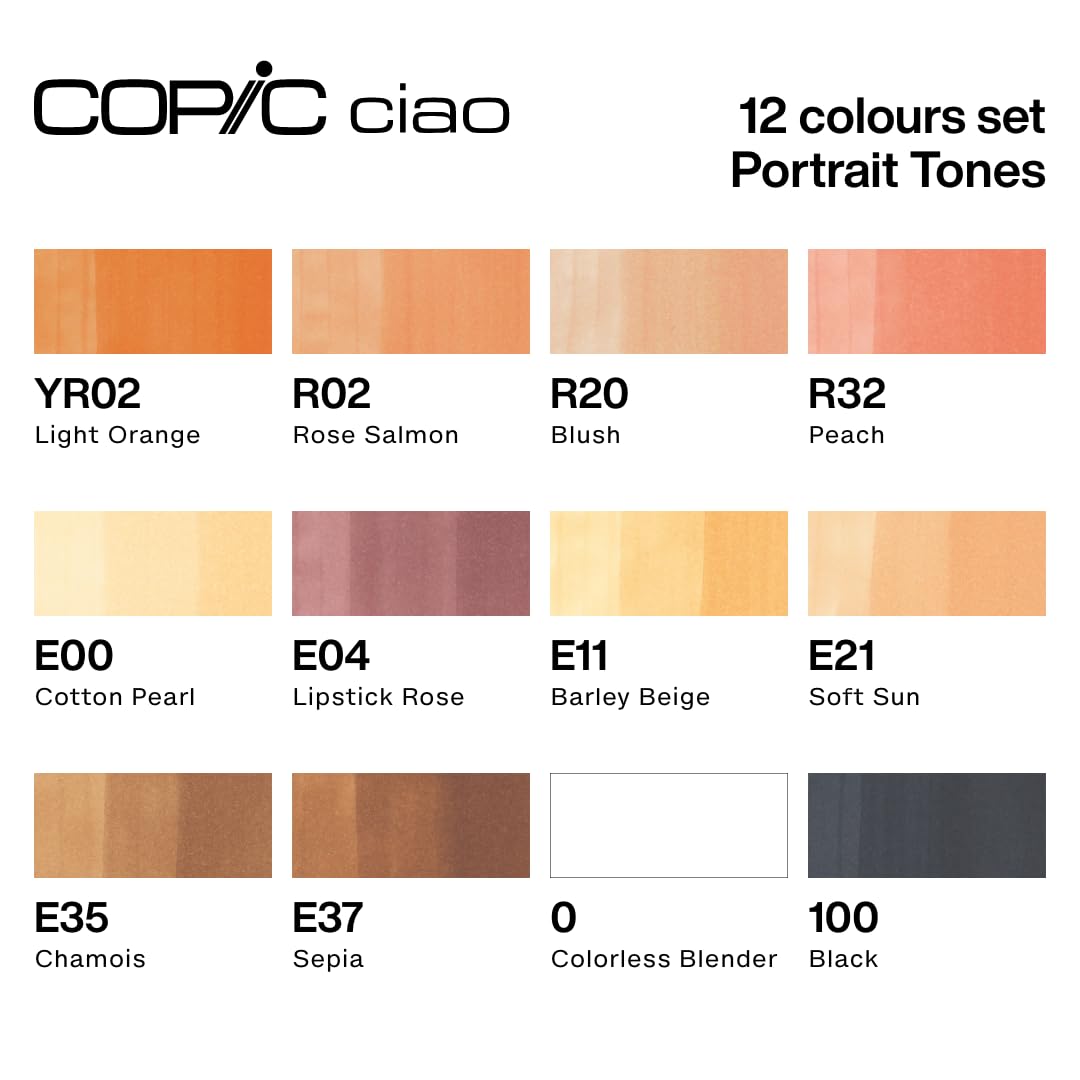 Copic Ciao - Set de rotuladores (12 unidades, para dibujar manga), colores carne