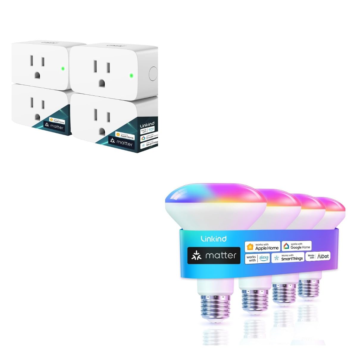 Matter BR30 Smart Light Bulbs, RGBTW LED Color Changing Light Bulbs Bundle Matter Smart Plug, Work with Apple Home, Siri, Alexa, Google Home, SmartThings