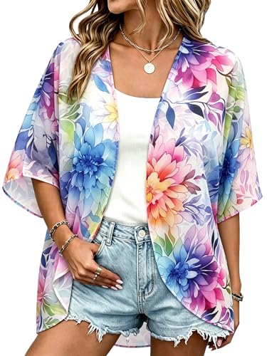 Image of Women Kimono Cardigans Casual Summer Tops Cover up Open Front Floral Print Resort Wear 2026