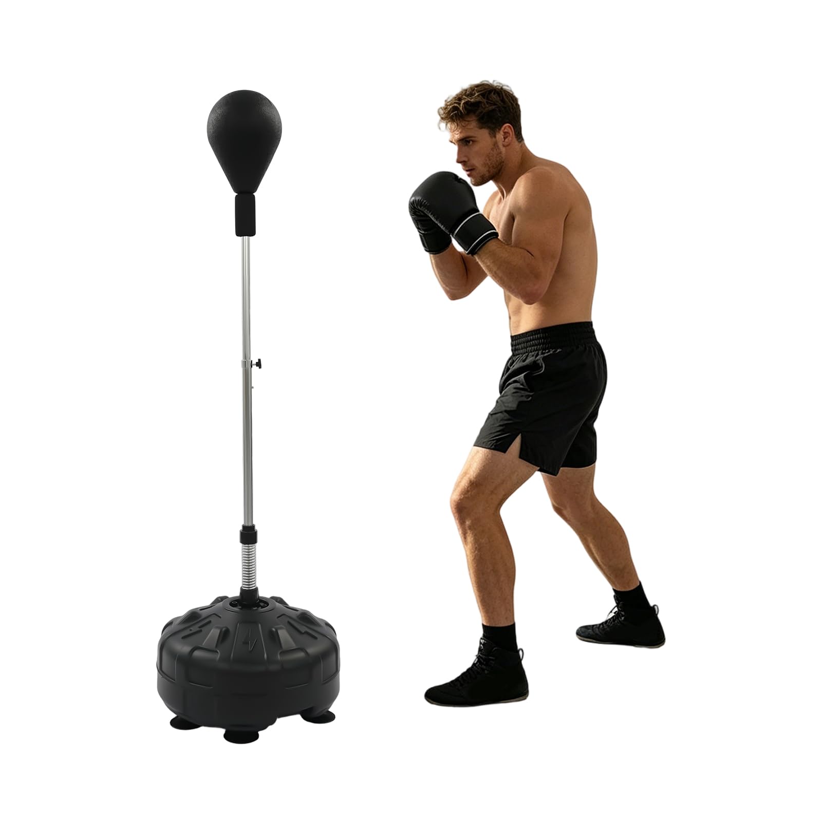 Punching Ball de altura ajustable 120-160 cm, pera de boxeo de pie con resorte de rebote de 90°, pelota de boxeo para niños, adolescentes y adultos, entrenamiento en casa, gimnasio y