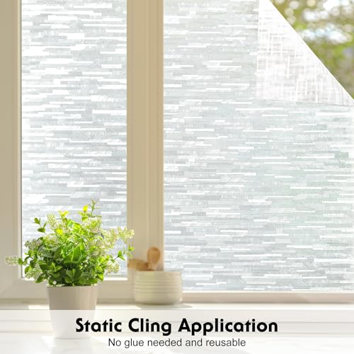 Image of Volcanics Window Privacy Film with Installation Tools, Frosted Glass Window Film, Removable Window Clings for Home Office, Static Cling Opaque Stickers, UV Blocking 17.5 x 78.7 Inches