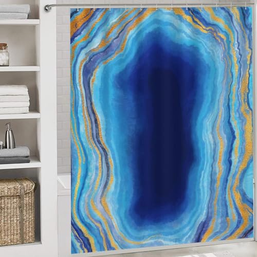 Ensemble rideau de douche bleu haut de gamme et tapis de bain denses