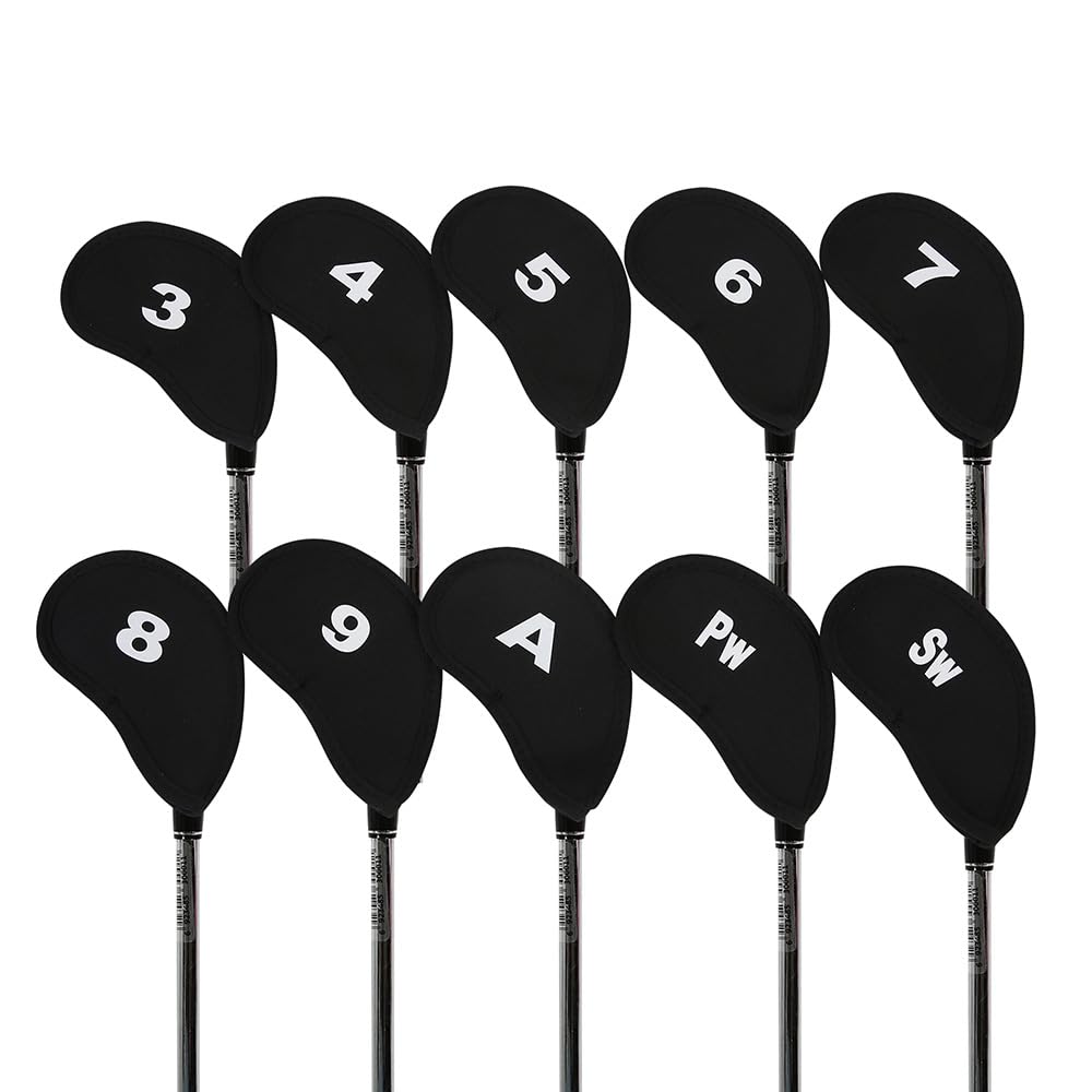 PayPie Sword &Shield Sports 10Pcs Golf Head Cover Club Iron Putter Head Protector Set Neoprene Black Golf Club Head Cover Fit Most Irons