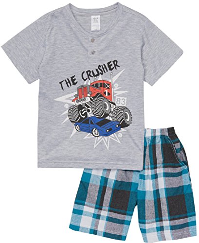Image of ToBeInStyle Boys' 2-Piece Graphic Top & Plaid Shorts Outfit Set - Polo or V-Neck Tee
