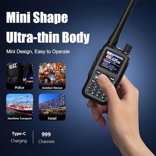Image of BAOFENG UV-5R Mini Two Way Radio BF-5R Mini Walkie Talkie Wireless Power Adjustable Tiny Size Frequency Copy 999 Channels Type-C Four Colors Portable Ham with 771 Antenna and Headset(2 Pack) (Grey)