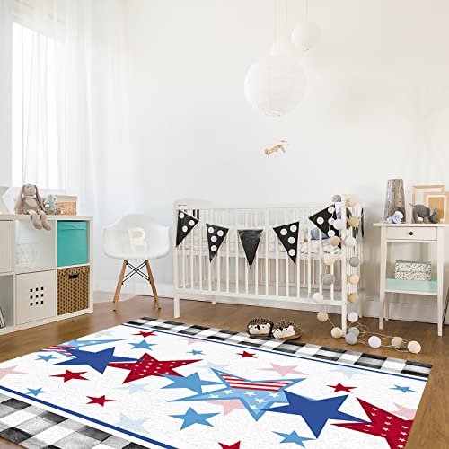 Independence Day Area Rug For Bedroom Living Room- Rustic American Patriotic Watercolor Black Plaid Contemporary Floor Carpet Comfy Runner Rug Nursery Playmats Home Decor Mat, #TOP2