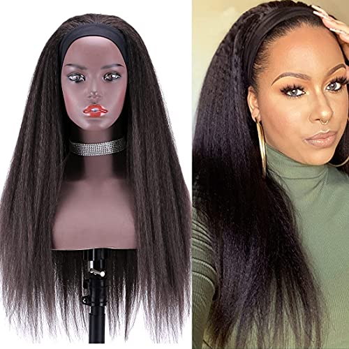 Kinky Straight Headband Wigs for Black Women Yaki Headband Afro Wigs 22 inch Synthetic Fashion Afro Half Wigs with Head Band