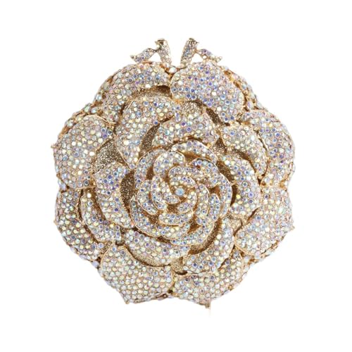 Image of RomanticDesign Women Round Rose Flower Rhinestone Clutch Bag Elegant Crystal Bride Purse for Evening Party Prom Wedding