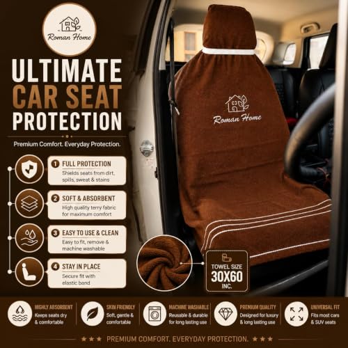 Image of ROMAN HOME Car & Office Chair Towel with 2 Tie Knots| Super Soft 400 GSM (2, car browen)