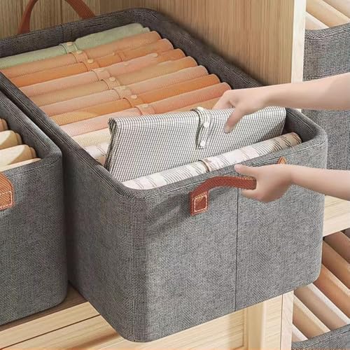 Image of Vasukie 6 Pc Wardrobe Organizer for Clothes with Metal Frame,Drawer Organizer,Cupboard Cloth Organizer For Wardrobe,Storage Baskets for Clothing,Storage Box with Handles,Organiser (Pack Of 6)