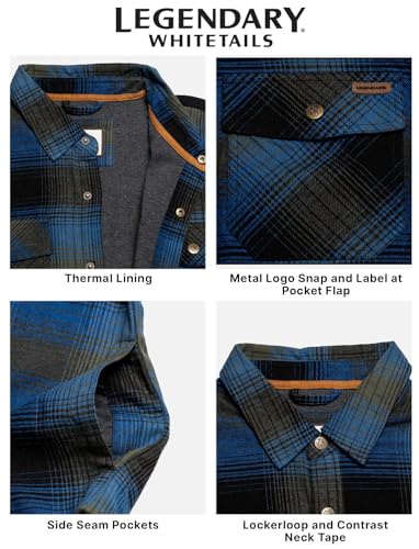 Image of Legendary Whitetails Mens Thermal Lined Shirt Jacket Plaid Flannel Polyfill Insulated Shacket