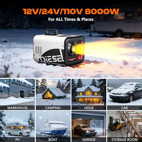 POXURIO 7L Large Diesel Heater, 8KW 240V/110V/12V/24V All in One Diesel Air Heater with LCD Switch, Remote Control, Suitable for Truck, RV, Home, Car, Campers, Boat, White(No Battery Only Tool) by POXURIO - Image 9