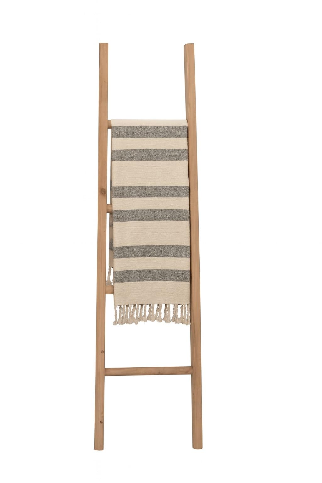 Biscottini Échelle de salle de bain 130 x 35 x 4 cm – Échelle décorative en bois – Porte-serviettes en bois – Porte-serviettes mural en métal et bambou