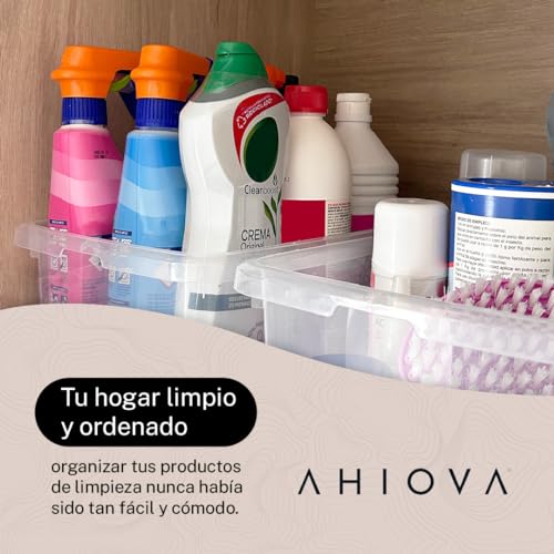 Miniatura 7 de Ahiova Cajas Almacenaje Plastico 8l Con Tapa Set 5 Organizadoras Apilables 100 Transparentes Click Presión 33x24x15,5cm Hogar Baño Garaje Oficina Bpa Free Fabricadas Europa