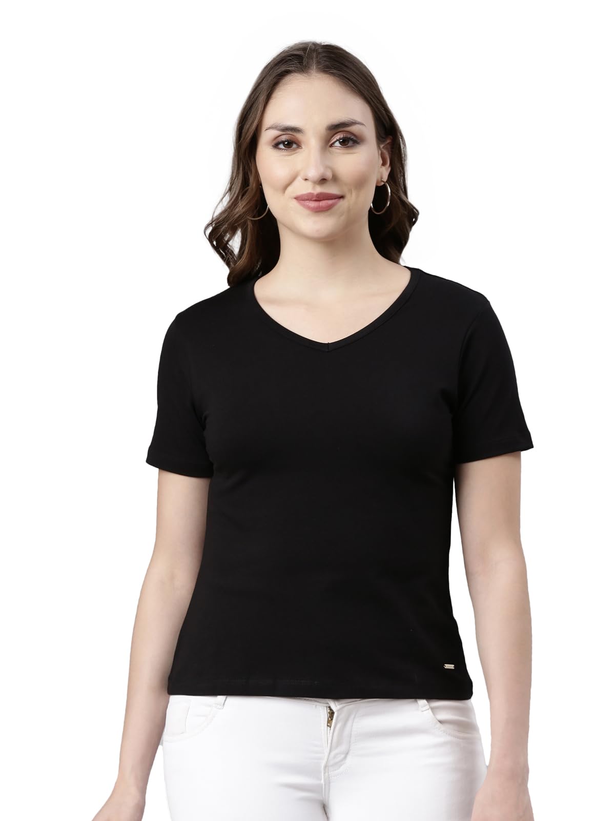 TWIN BIRDS Soft and Stretchable V-Neck Cotton Basic Tees/Tshirts with Short Sleeve for Women