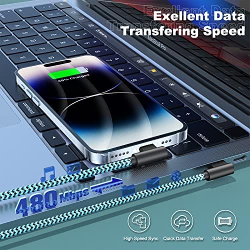 3 Pack iPhone Charger 10FT [Apple MFi Certified] Right Angle Lightning Cable Fast Charging Cord, Car Cable for iPhone 14 13 12 11 Pro/Pro Max/Mini/XS/XR/8 7 Plus, iPad, CarPlay