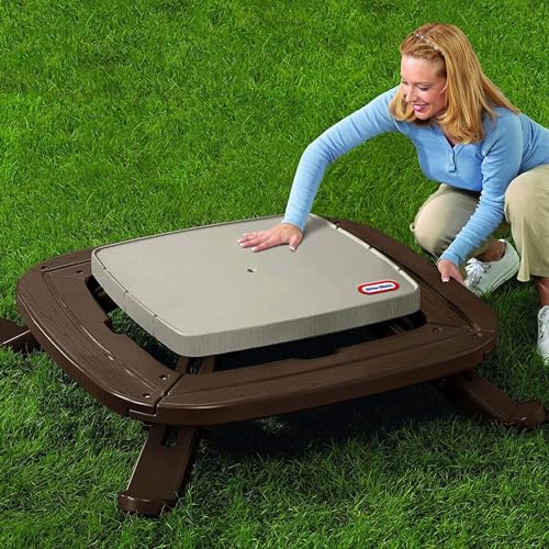 Image of Little Tikes Fold 'n Store Picnic Table with Market Umbrella, Brown (632433M)