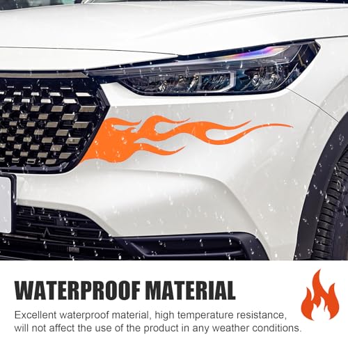 Image of 4 PCS Car Body Decorative Decal, 1.2 inch x 5.9 inch Flame Design PET Waterproof Non-Fading Sticker, Personalized Creative Self-Adhesive Accessories, for Most Cars Motorcycle Helmets (Orange)