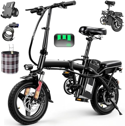 LELEKUAI Electric Bike for Adults Teens, Commuter City Folding ebike with 560W Motor and 48V Battery, 20MPH 3-Level Pedals Assist, Dual Disc Brakes,14