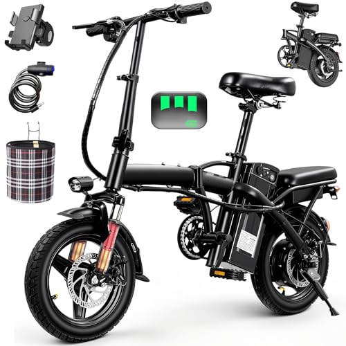 Electric Bike for Adults Teens, Commuter City Folding ebike with 560W Motor and 48V Battery, 24MPH 3-Level Pedals Assist, Dual Disc Brakes,14" Compact Foldable Electric Bicycle with UL 2849 Certified