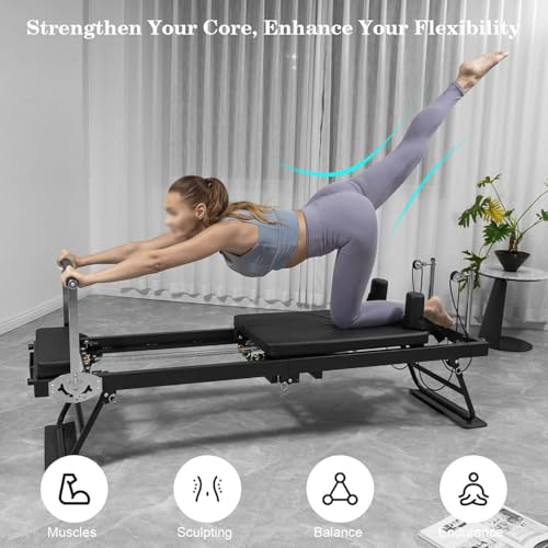 ZLZNX Pilates Reformer Machine Foldable Pilates Equipment Multifunction Portable Adjustable Reformer for Strength Training Exercise,Black - Image 2