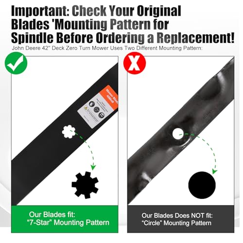 Image of Grasscool GY20850 JD D130 S100 D105 Mower Mulching Blades Replacement Gator | Fit John D-eere D110 E100 LA105 D100 E130 E120 D125 E110 LA125 LA115 42 inch Deck Lawn Tractor,7 Star Mounting Hole,Cuts Mows