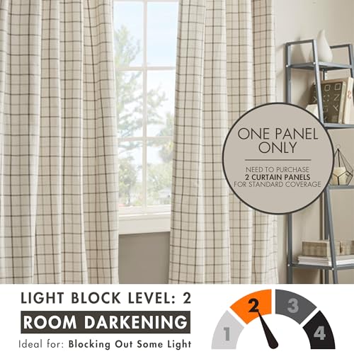 Image of Madison Park Anaheim Cabin Plaid Curtain Window, Thermal Insulated Fleece Lining, Living Room Decor Room Darkening Drape for Bedroom, 1-Single Panel Pack, 50x84, Rod Pocket & Back Tab, Natural