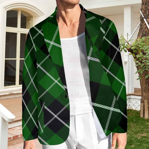 Men's Sport Coats Blazers Green Tartan Plaid Pattern Men's Casual Blazer Slim Fit Stretch One Button Suit Jacket2