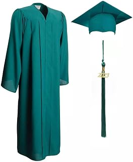 Adult Matte Graduation Gown, Cap, Tassel Set | Graduation Cap And Gown 2023 | Unisex Adult Graduation Robe, Emerald, 45