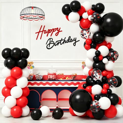 Image of TONIFUL Happy Birthday Sign for Backdrop - Black Red Felt Banner - Includes Dot Glue - Perfect for Birthday Party Backdrop,Wall Decr,Balloon Arch,Photo Background
