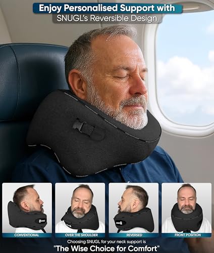 Memory Foam Travel Neck Pillow with Carry Bag - Black - Image 3