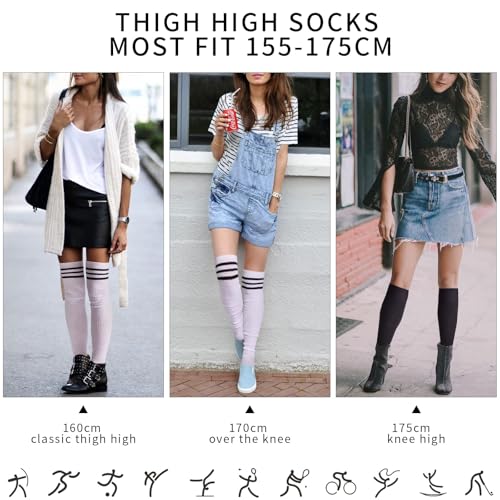 Image of Abodhu Womens Thigh High Socks, Over Knee Socks for Women, Striped Knit Long Tall Stockings, Cosplay Casual Socks