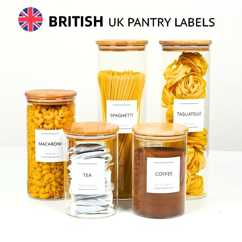 356 Pantry Labels - UK Based Ingredients - Waterproof Pantry Labels for Jars - Kitchen Labels for Containers - Perfect Pantry Kitchen Jar Labels- Storage & Organisation Jar Labels (Pantry Labels)