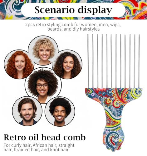 Peine Hair Pick para hombres negros, 2 piezas metálicas miniatura 6