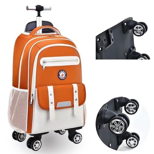 Egchescebo Kids Rolling Backpack for Girls Suitcases Trolley Roller Luggage Backpacks with Rotating Wheels Laptop for Elementary 18” Travel School Bag Mochila Ruedas Para Niños Orange